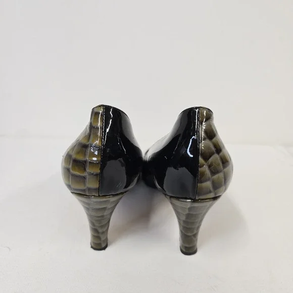 ANYILU Women Heels Patent‎ Leather Crocodile Embossed Buckle Made in Italy 39 - Picture 5 of 8